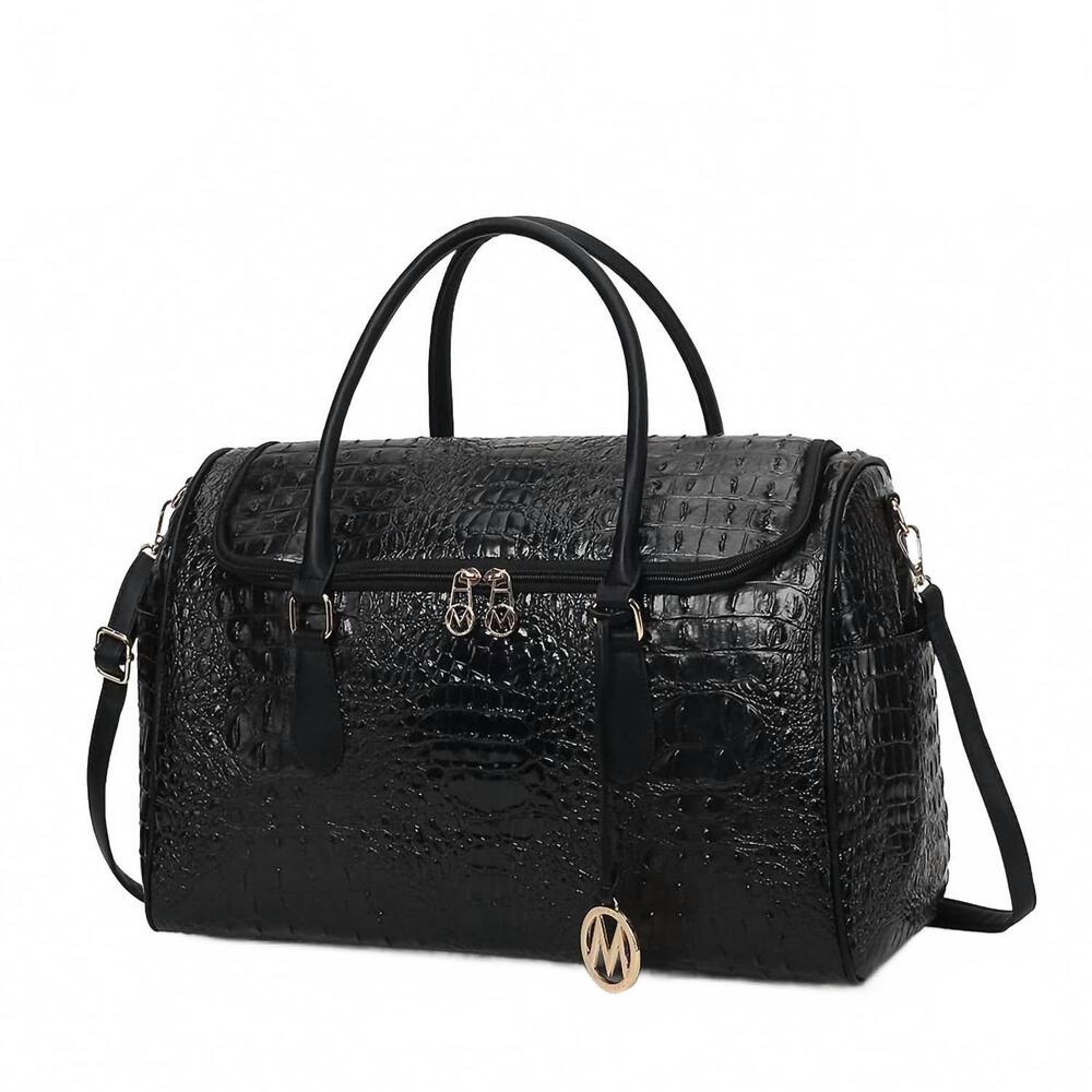 NEW MKF COLLECTION women’s rina crocodile embossed duffle bag in black